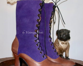 Victorian Boots Leather Boots Edwardian Boots Two tones Boots Brown and Purple Boots Custom made boots 1900 boots Wedding boots Bridal shoes