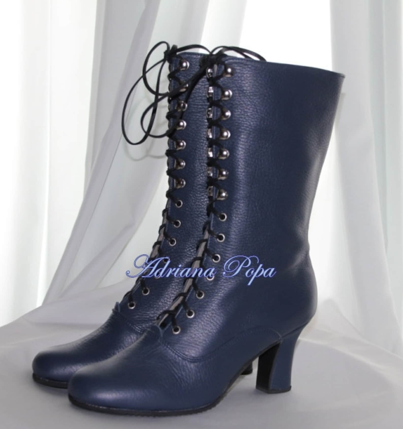 navy leather boots womens