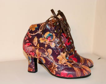 Ankle Boots , Leather boots , Victorian Boots , Flower Nanocrystal Leather Boots , Alternative Fashion , Bohemian Boots  ,1900's style boots