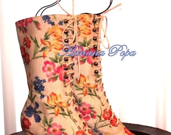 Eco fabric Boots Victorian Boots Flower eco leather Boots Lace up Boots Bridal shoes Regency Boots Custom made Boots 1900 Boots Cosplay Boot