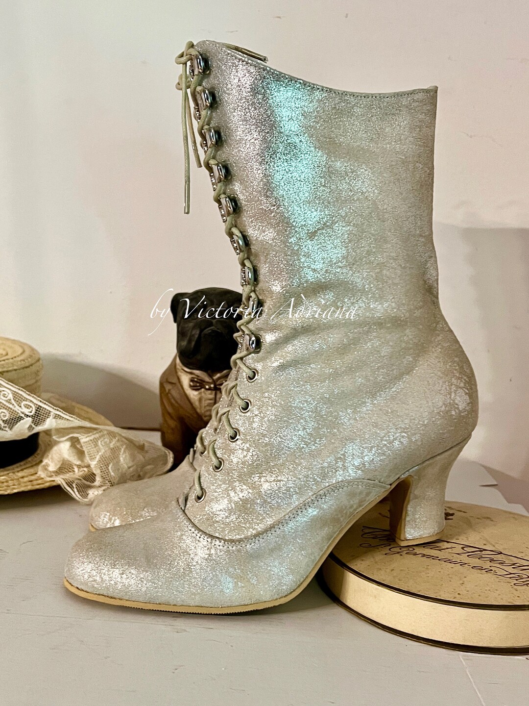 Gold White Glitter Boots Glitter Leather Boots Regency Boots Etsy
