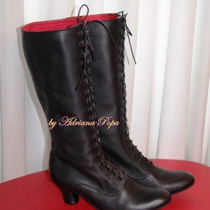 Black Knee High Boots Black Victorian Boots Black Leather Boots Festival Boots Goth Boots Steampunk Boots 1900's style boots Retro Boots