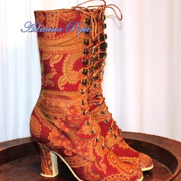 Canvas Victorian Boots , Paisley Canvas Boots , Eco Fabric Boots , Retro Boots , Gilded age Boots , Downton Boots , Handcrafted boots