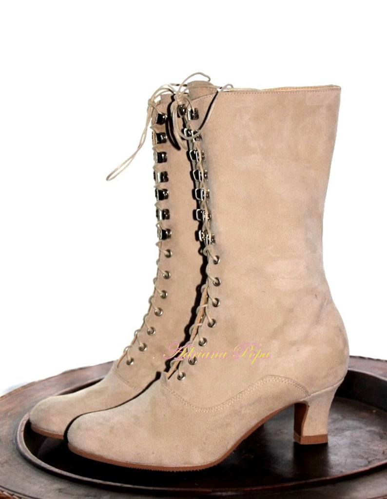 Cocktail Ankle Boots Leather Boots Victorian Boots Ivory Boots Granny Bots Edwardian boots Burning man boots