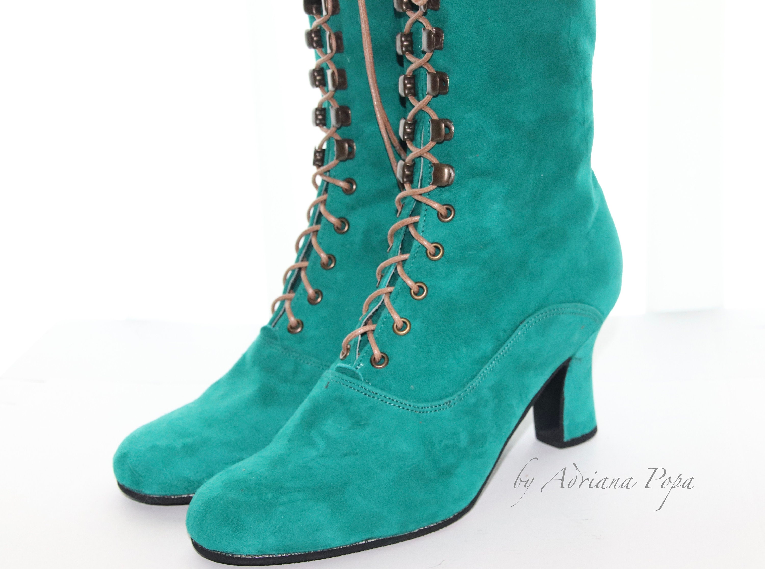 Green Boots Green Shoes Green Leather Boots Victorian Boots Etsy