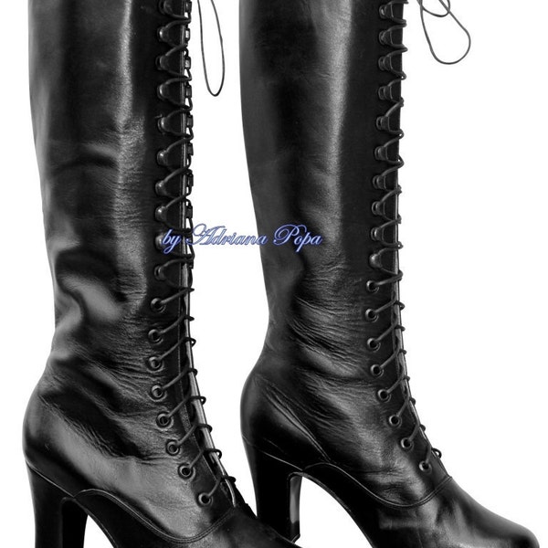 Regency Boots Victorian Boots Victorian Style Heeled boots Edwardian Boots 1900 Boots Under Knee Boots Black leather Boots Cosplay Boots