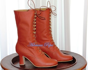 Rooibos tea Boots , 2024 colour Leather Boots , Victorian Boots , Ankle boots , Granny Boots , 1900's style Boots , Custom made boots