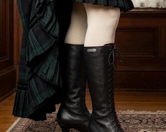 Schwarze kniehohe Stiefel Schwarze viktorianische Stiefel Schwarze Leder Stiefel Festival Stiefel Goth Stiefel Steampunk Stiefel Stil Stiefel Retro Stiefel