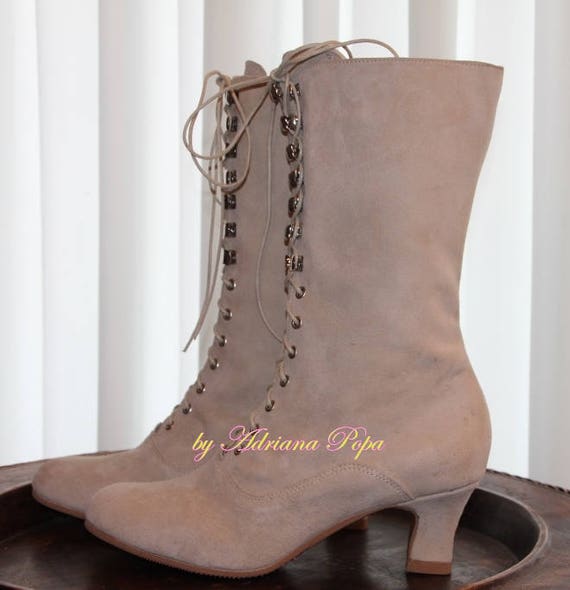Botas victorianas de cuero crudo Botas de cuero Taupe Botas | Etsy España