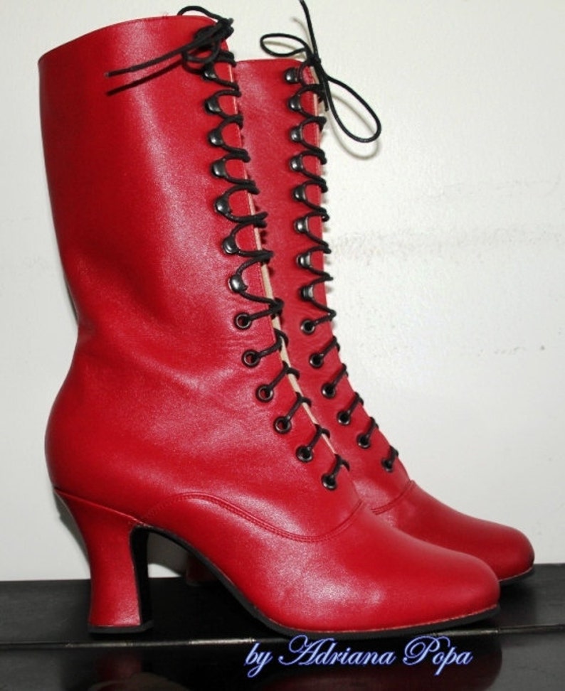 Red Victorian Boots Edwardian Boots Kinky Boots Regency Red shoes Red Ankle Boots Lace up boots Red Witch Boots Peaky Blinders boots 1900 image 2