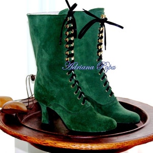 Emerald Green Boots , Victorian Boots , Emerald Green suede Leather Boots , Bridal boots , Edwardian Boots , 1900s style Boots Festival shoe