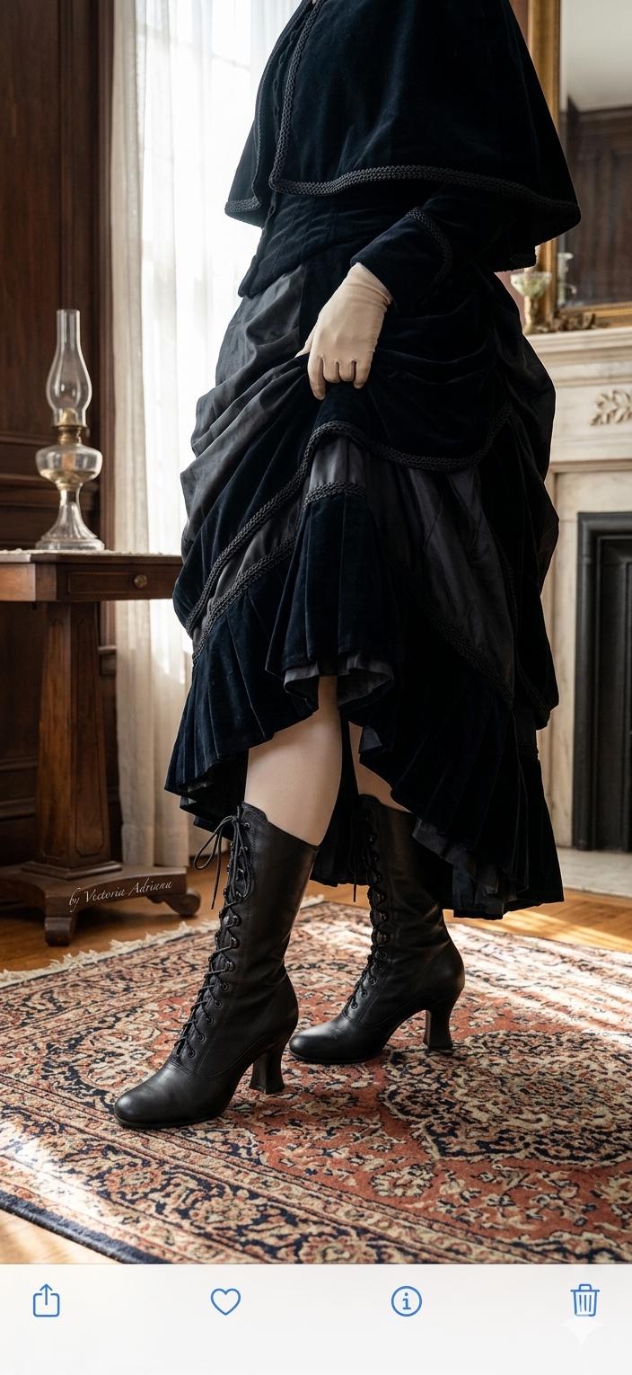 Black Boots Leather Boots Victorian Shoes Edwardian Costume Granny
