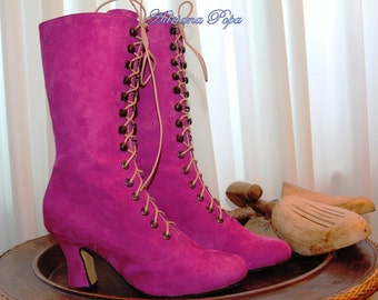 Hot Fuchsia Boots Hot Pink Boots leather Boots Victorian boots Fuchsia Boots Edwardian Boots Fuchsia Cosplay shoes Kinky boots Festival shoe