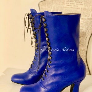 Blue shoes , Blue Leather Boots , Indigo Boots , Royal Blue shoes , Victorian Boots , Edwardian Boots , Retro Boots , French shoes