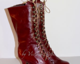 Burgundy Boots Leather Boots Victorian Boots Cosplay Boots Granny Retro Boots Bridal shoes Weeding shoes Retro Boots 1900 dress