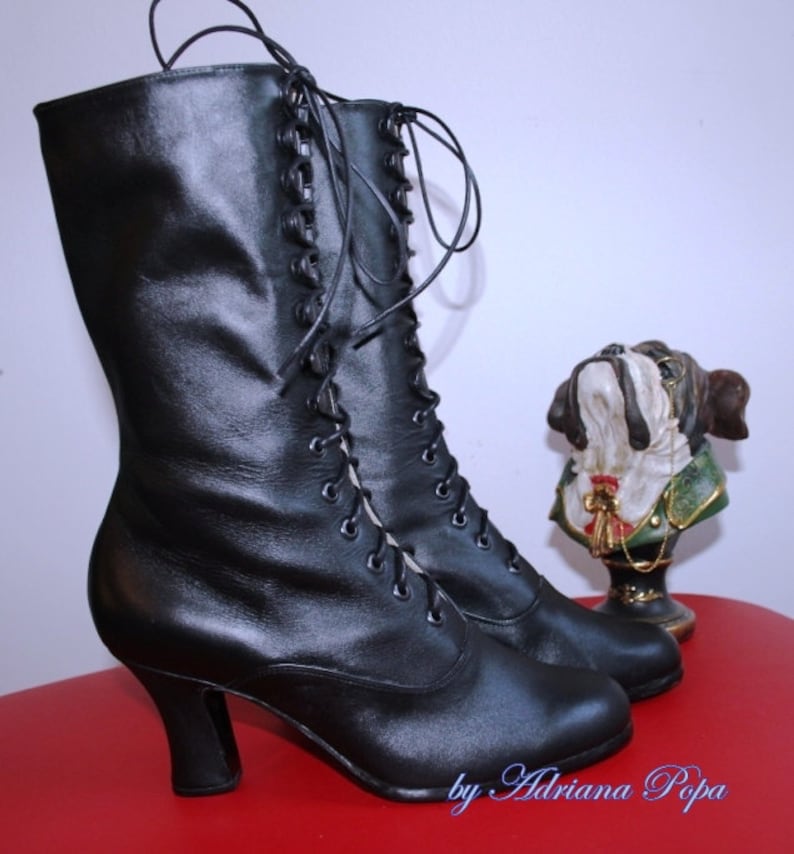 Black Boots , Black Leather Boots , Victorian Boots , Festival Boots , Granny style boots , Regency Boots , Retro Boots , Goth style Boots image 1