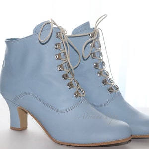 Blue Boots , Blue leather boots , Blue Victorian Boots , Blue Retro Boots , Wedding Boots , Bridal Boots , 1900s style Boots , Ankle Boots
