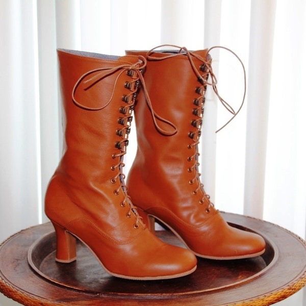 Rooibos tea Boots , 2024 colour Leather Boots , Victorian Boots , Ankle boots , Granny Boots , 1900's style Boots , Custom made boots