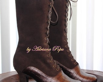 Brown Leather Boots , Victorian Boots , Edwardian Boots , Brown Ankle Boots , Granny Boots , Retro Boots , Custom made boots , 1900's style