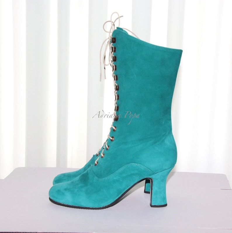 Mint Green Boots Green Victorian Boots Green Suede Leather Etsy