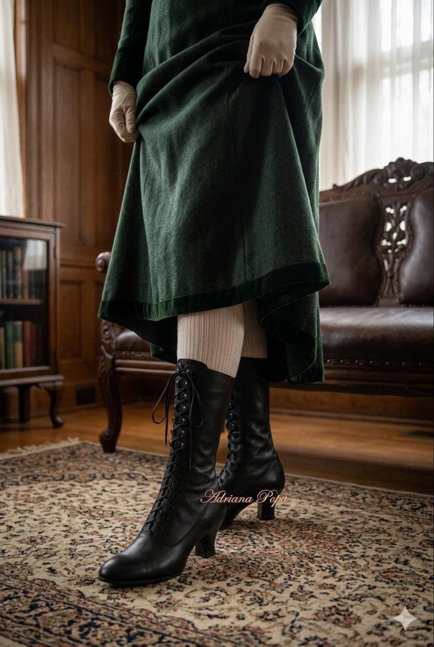 Black Leather Boots , Victorian Boots , Edwardian Boots