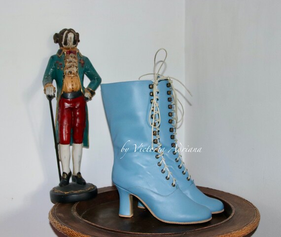 Stivali Blue Grotto Scarpe in pelle blu Stivali azzurri Stivali vittoriani Stivali edoardiani Scarpe in stile Regency Stivali da sposa stile anni 90 Etsy Italia