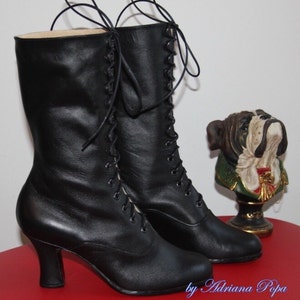 Black Boots , Black Leather Boots , Victorian Boots , Festival Boots , Granny style boots , Regency Boots , Retro Boots , Goth style Boots image 2