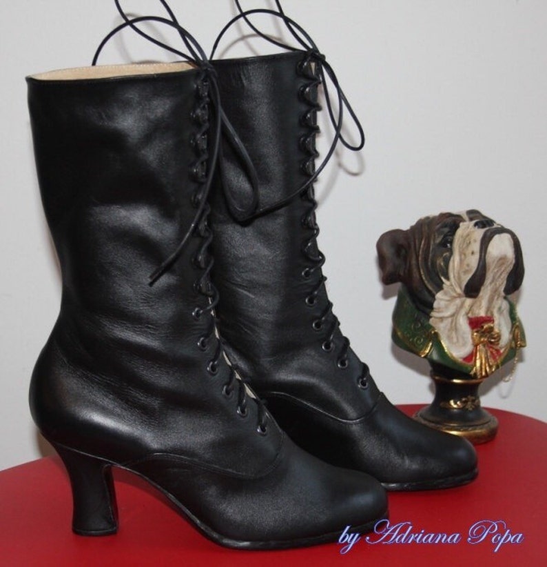 Black Boots , Black Leather Boots , Victorian Boots , Festival Boots , Granny style boots , Regency Boots , Retro Boots , Goth style Boots image 2