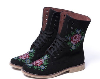 Urban Boots Boho Booties Flower Ankle Boots Lace up