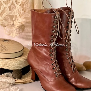 Brownish Boots Leather Boots Victorian Boots Cosplay Boots Granny Retro Boots Victorian Weeding boots Retro Boots 1900s boots Festival boots