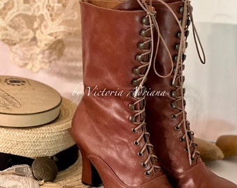 Brownish Boots Leather Boots Victorian Boots Cosplay Boots Granny Retro Boots Victorian Weeding boots Retro Boots 1900s boots Festival boots