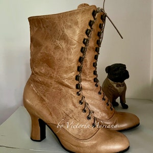 Colonial Boots , Worn leather Victorian Boots , Antique look Boots , Waxed Veg Tanned Leather Boots , Grunge Boots , Steampunk Boots