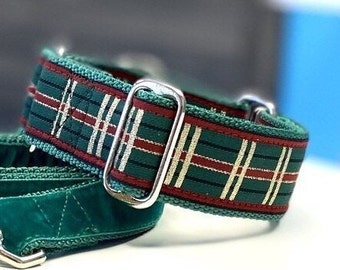 Houndstown 1.5" Christmas Plaid Unlined Buckle or Martingale Collar, Any Size