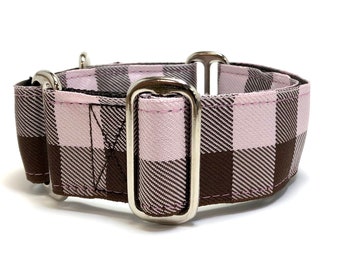 Martingale or Buckle Collar, Perfect Plaid Pink 1.5" Unlined, Any Size