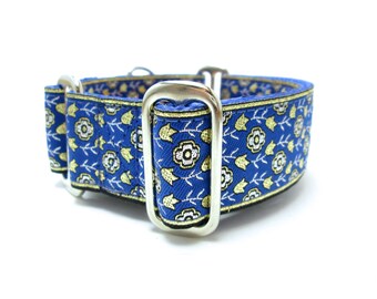 Houndstown 1.5" Blue Daisy Chain Unlined Buckle or Martingale Collar, Any Size