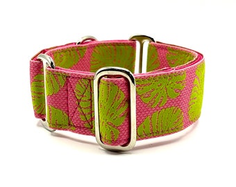 Houndstown 1.5" Pink Green Frond Satin Lined Martingale Size Medium