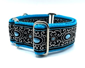 Houndstown 1.5" Blue Mirror SWISS Velvet Lined Martingale Collar Size MEDIUM