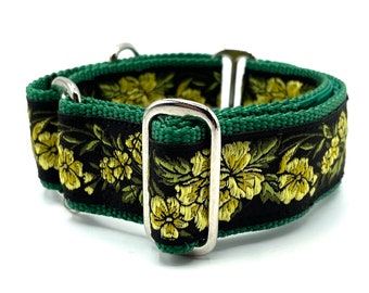 Houndstown 1.5" Green Floral SWISS Velvet Lined Martingale Collar Size MEDIUM