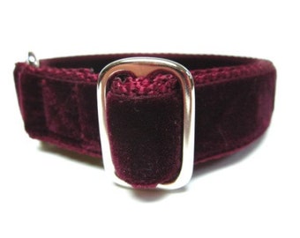 Houndstown 1" Burgundy Velvet Tag Collar, Adjustable