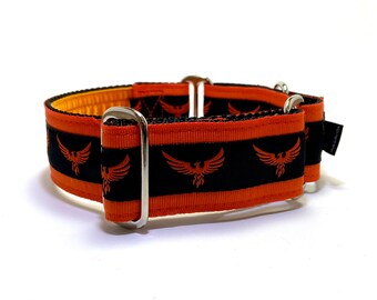 Houndstown 1.5" SWISS Velvet Lined Orange Phoenix Martingale or Buckle Collar Size Small through X-Large