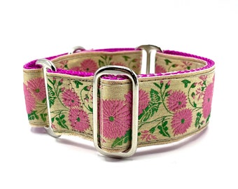 Houndstown 1.5" Pink Flower Garden, Martingale or Buckle, Any Size