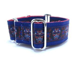 Houndstown 1.5" Mini Royal Skulls Satin Lined Buckle or Martingale Collar, Size Medium