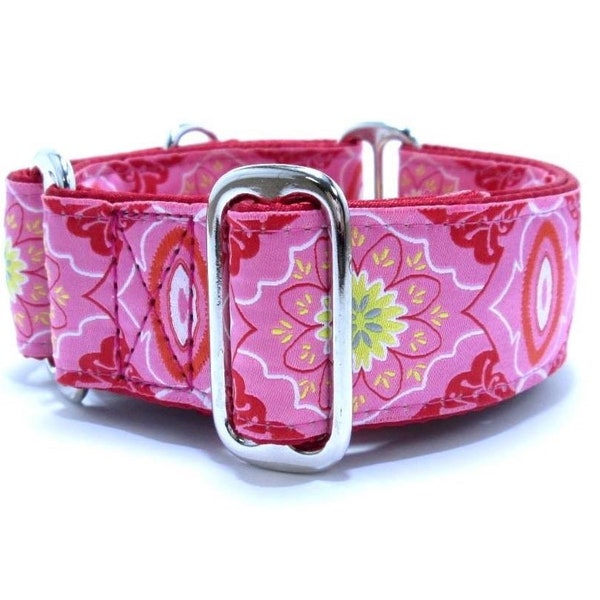 Houndstown 1.5" Trocadero Pink Martingale or Buckle Collar Size Small through X-Large