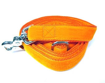 6' Houndstown Orange Swiss Velvet Leash, Adjustable Handle, Lobster Claw Clasp, 1" Width