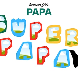Collage photo Fête des Pères A4 super papa à imprimer, Template canva à imprimer maison, cadeau fête des pères personnalisé
