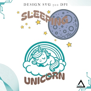 licorne endormie "spleeping licorne" SVG, Design body, doudou, pyjama, téléchargement numérique 300 DPI pour tous vos projets créatifs