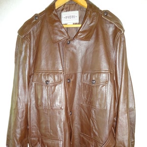 Vintage 1980s 1990s Mens Fiori Brown Leather Winter Coat & Belt L Lined Canadian Canada