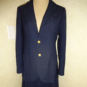 Vintage 1970s 1980s Womens J.G. Hook Blue Skirt Suit Set 14 S M Jacket USA