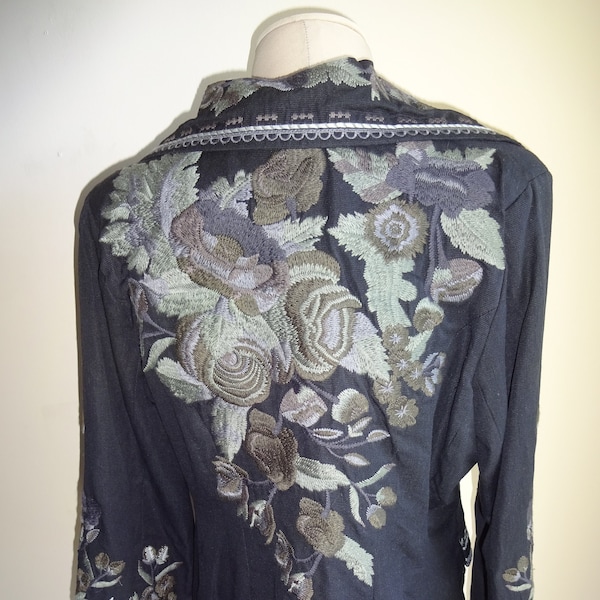 Womens Vintage Paparazzi ? by Biz Silk Linen Jacket XL Embroidery Flowers Lined