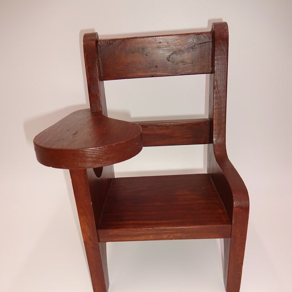 Vintage Dark Wood Wooden Doll Chair with Table School Desk 10"